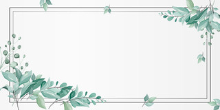 灰色素雅简约小清新树叶手绘插画植物边框展板背景